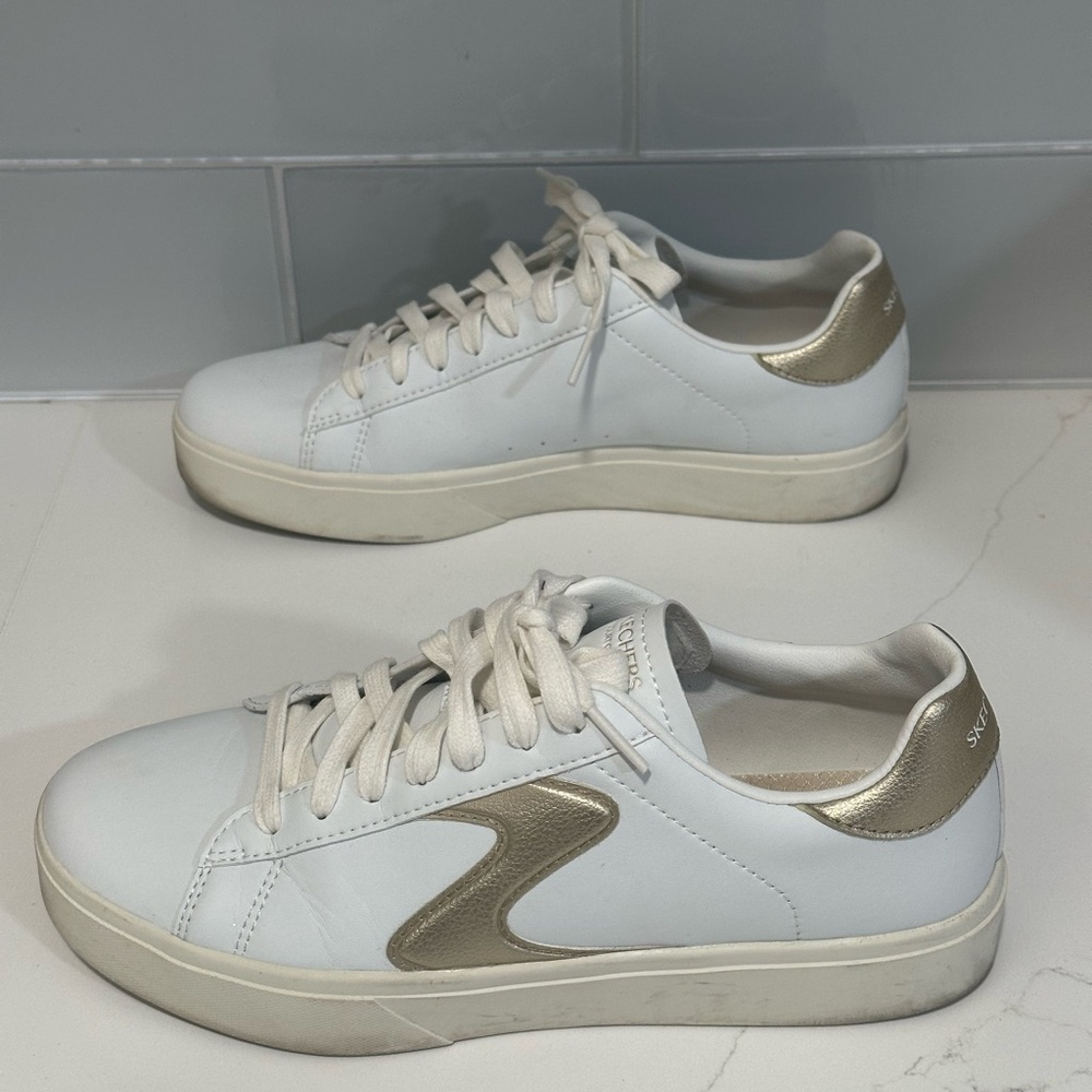 Skechers Womens Court Classics Eden LX-Beaming Glory White/Gold Shoe Size 8 - Picture 9 of 11